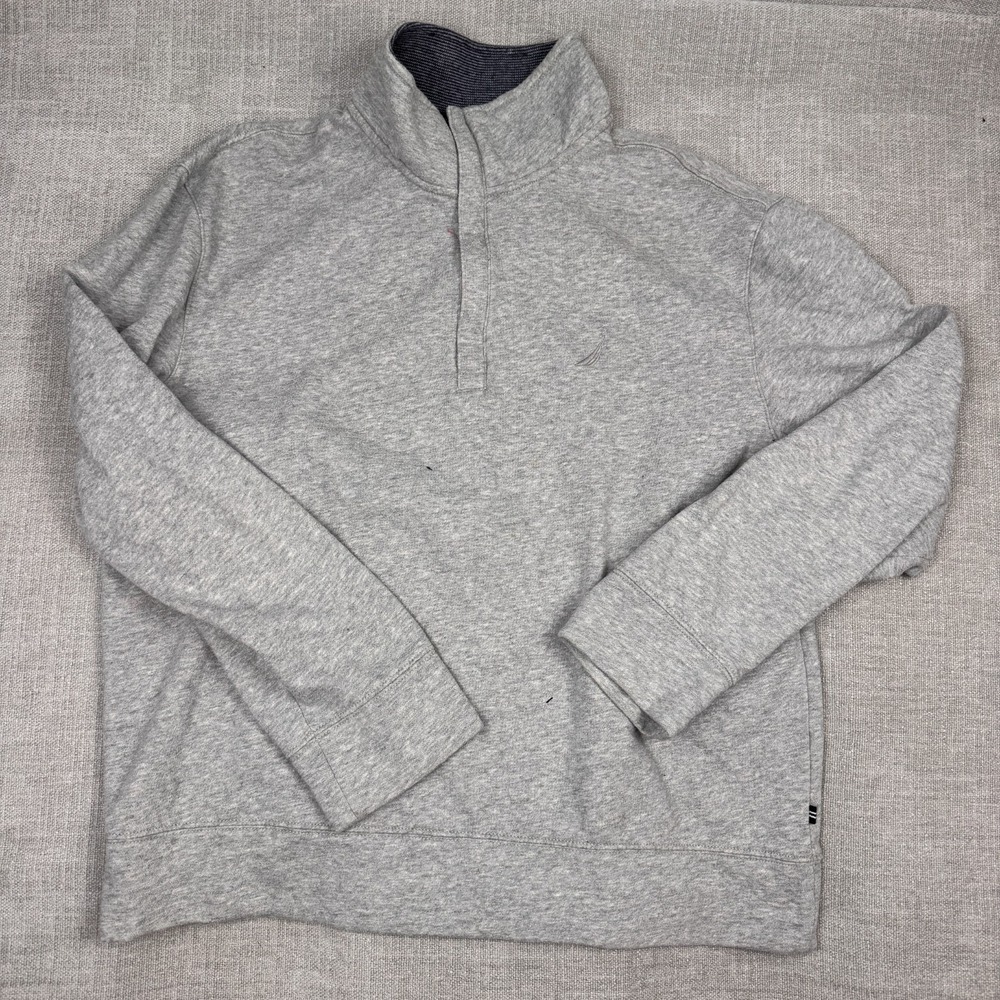 Nautica Sweater Mens Large Gray Quarter Zip Fleece